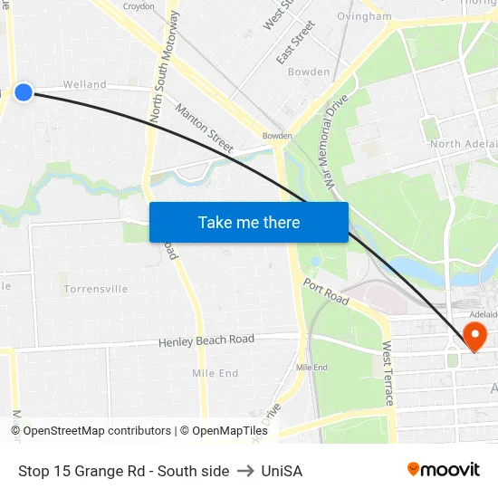 Stop 15 Grange Rd - South side to UniSA map