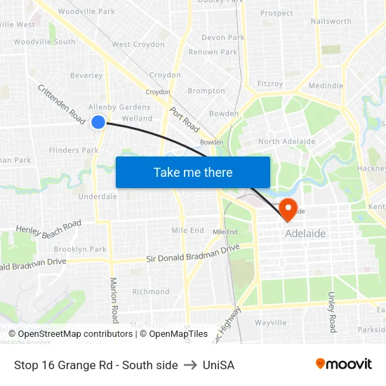 Stop 16 Grange Rd - South side to UniSA map