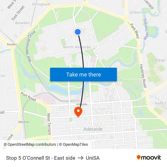 Stop 5 O'Connell St - East side to UniSA map