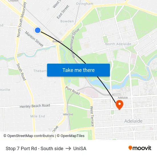 Stop 7 Port Rd - South side to UniSA map