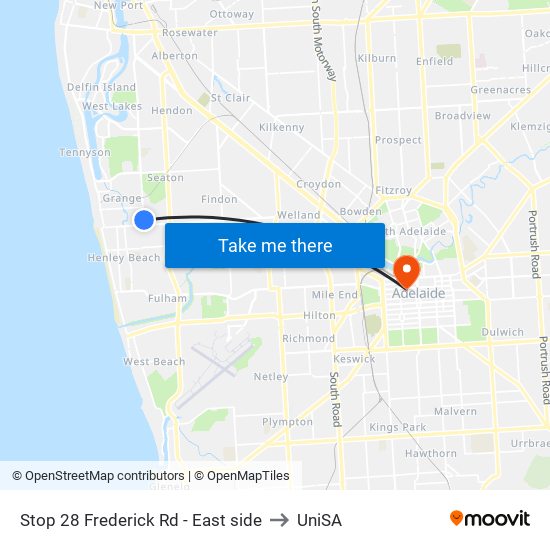 Stop 28 Frederick Rd - East side to UniSA map