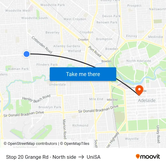 Stop 20 Grange Rd - North side to UniSA map