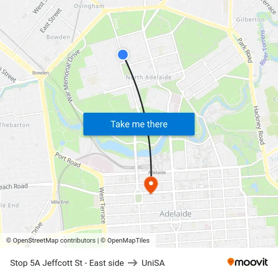 Stop 5A Jeffcott St - East side to UniSA map