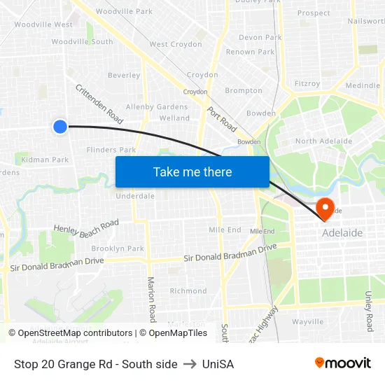 Stop 20 Grange Rd - South side to UniSA map