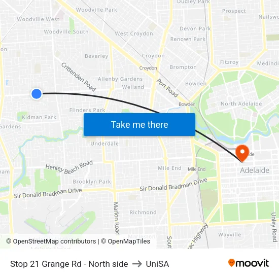 Stop 21 Grange Rd - North side to UniSA map