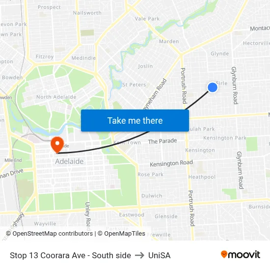 Stop 13 Coorara Ave - South side to UniSA map