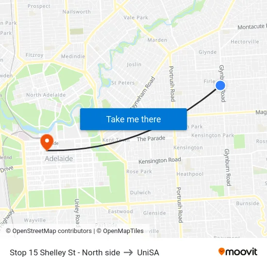 Stop 15 Shelley St - North side to UniSA map