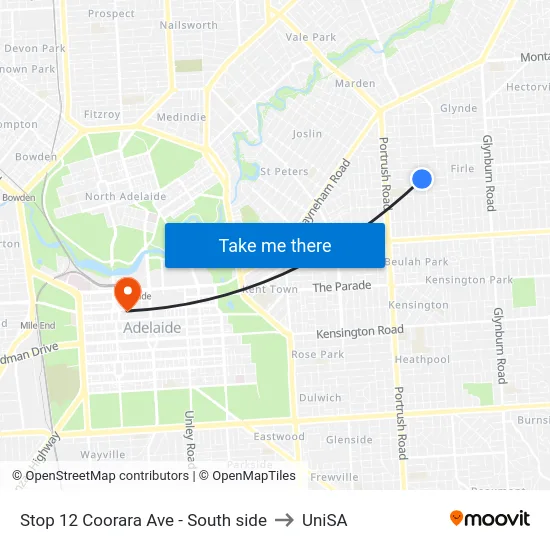 Stop 12 Coorara Ave - South side to UniSA map