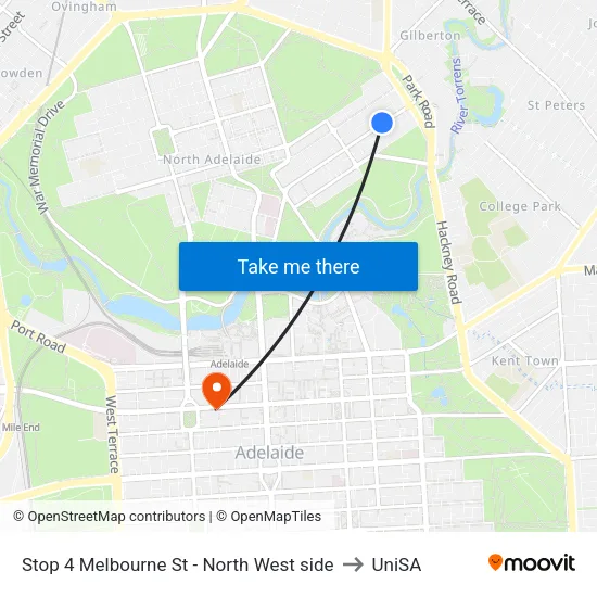 Stop 4 Melbourne St - North West side to UniSA map