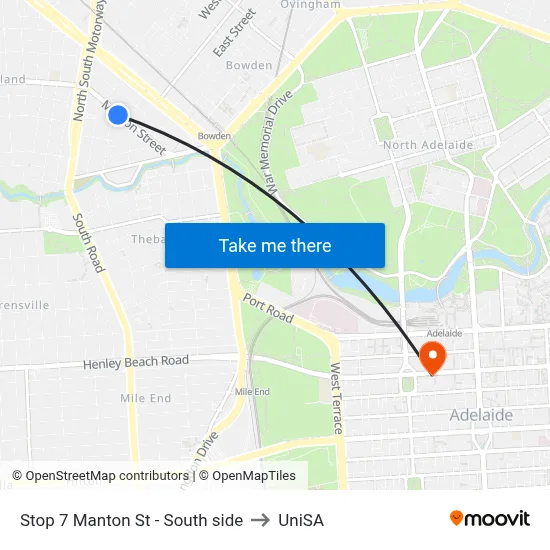 Stop 7 Manton St - South side to UniSA map
