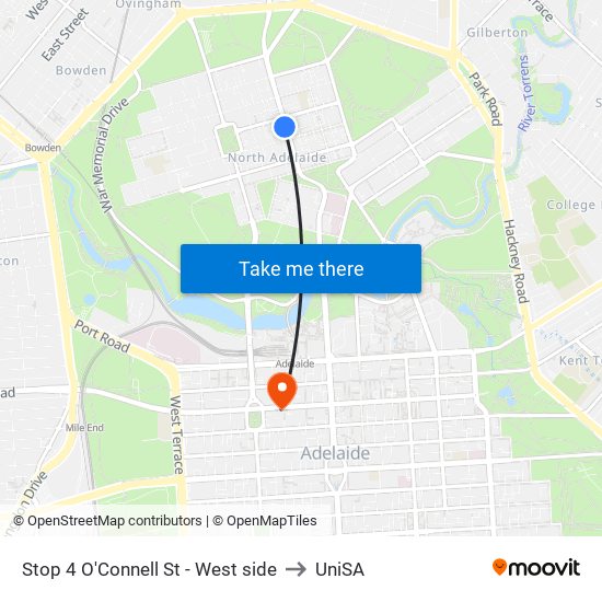 Stop 4 O'Connell St - West side to UniSA map