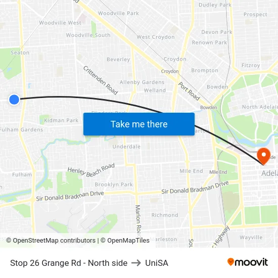 Stop 26 Grange Rd - North side to UniSA map