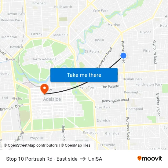 Stop 10 Portrush Rd - East side to UniSA map