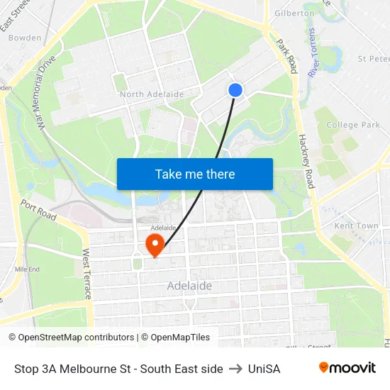 Stop 3A Melbourne St - South East side to UniSA map