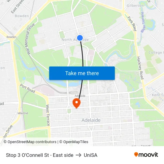 Stop 3 O'Connell St - East side to UniSA map