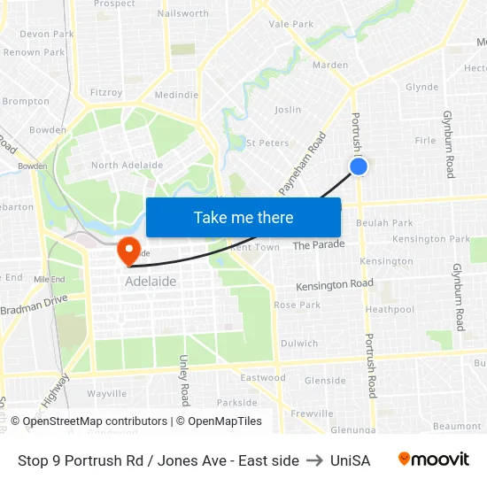 Stop 9 Portrush Rd / Jones Ave - East side to UniSA map