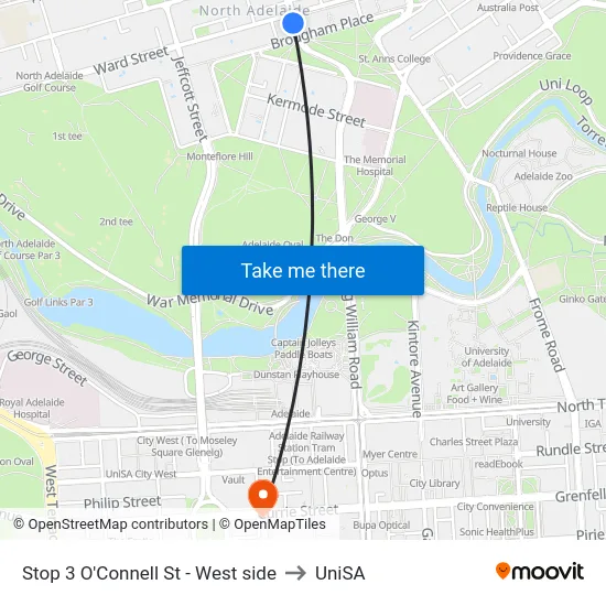 Stop 3 O'Connell St - West side to UniSA map