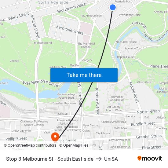 Stop 3 Melbourne St - South East side to UniSA map