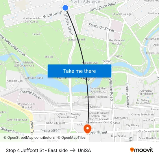 Stop 4 Jeffcott St - East side to UniSA map