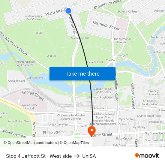 Stop 4 Jeffcott St - West side to UniSA map