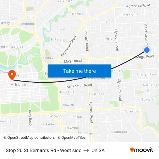 Stop 20 St Bernards Rd - West side to UniSA map
