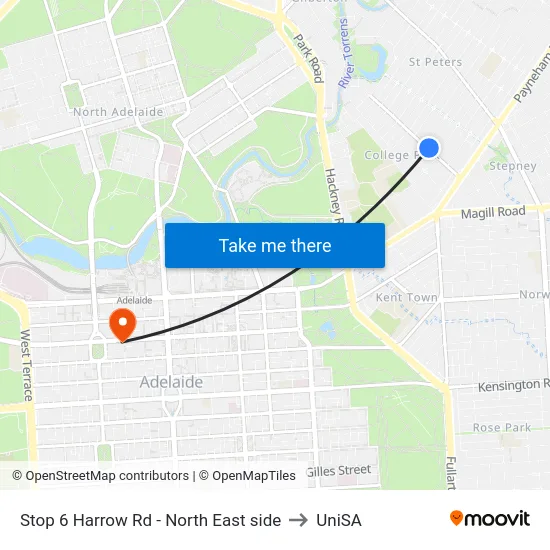 Stop 6 Harrow Rd - North East side to UniSA map