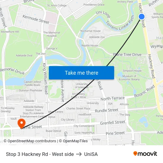 Stop 3 Hackney Rd - West side to UniSA map
