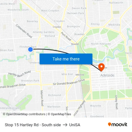 Stop 15 Hartley Rd - South side to UniSA map