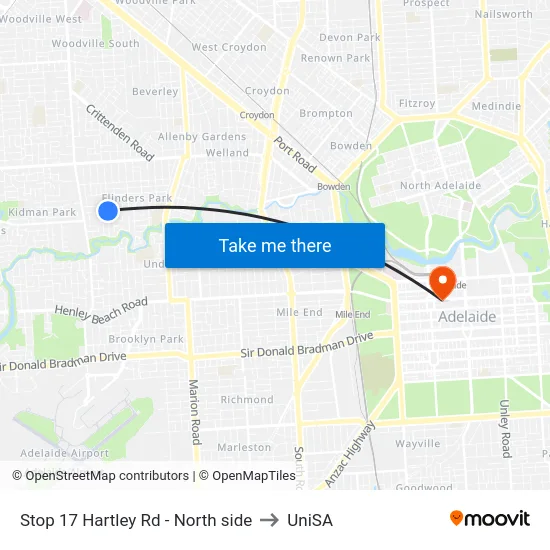 Stop 17 Hartley Rd - North side to UniSA map