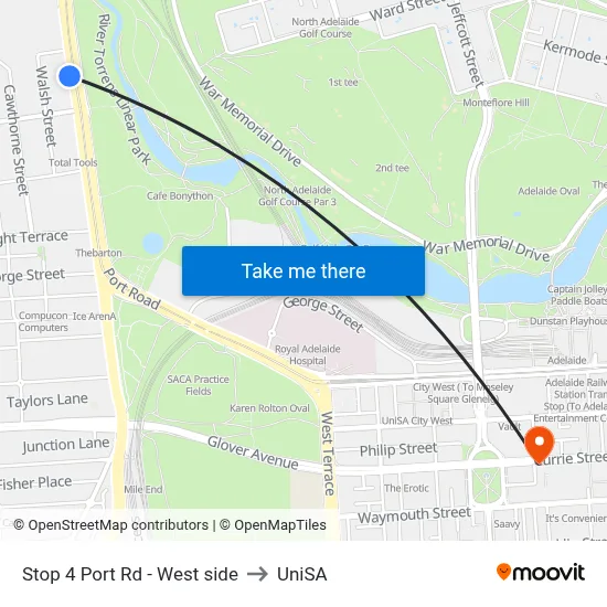 Stop 4 Port Rd - West side to UniSA map