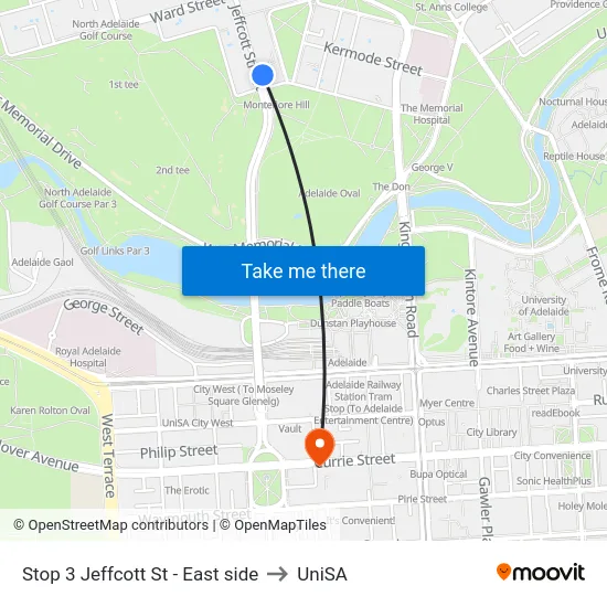 Stop 3 Jeffcott St - East side to UniSA map