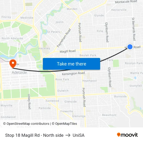 Stop 18 Magill Rd - North side to UniSA map
