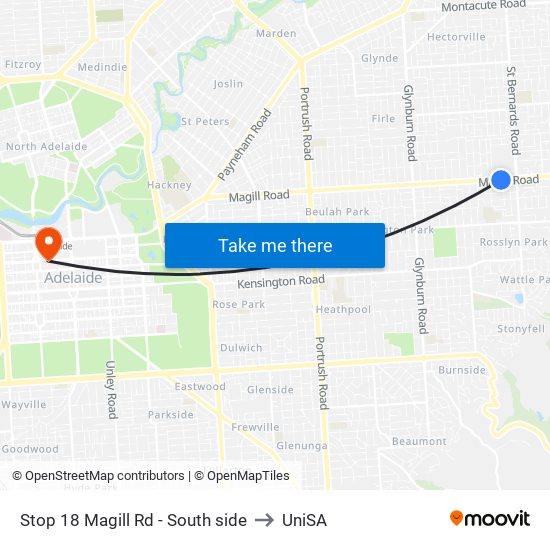 Stop 18 Magill Rd - South side to UniSA map