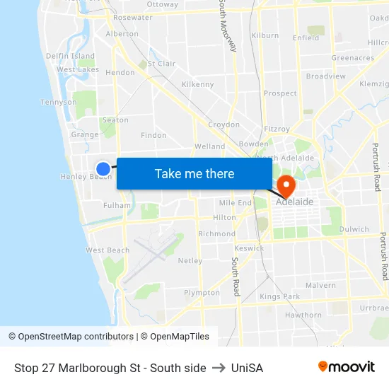 Stop 27 Marlborough St - South side to UniSA map