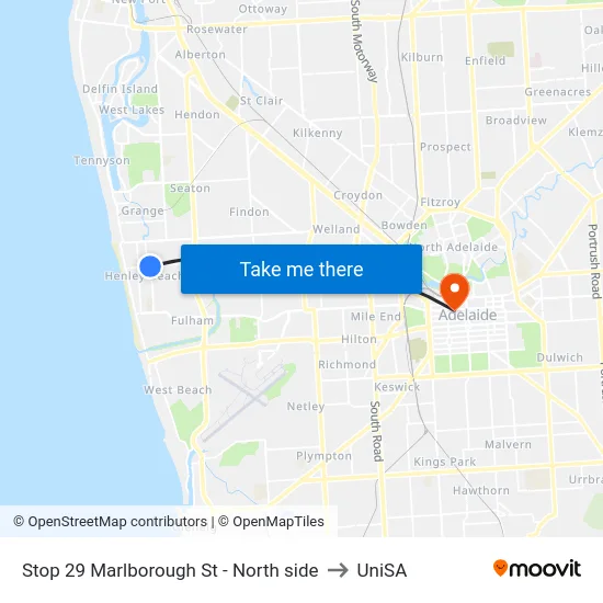 Stop 29 Marlborough St - North side to UniSA map