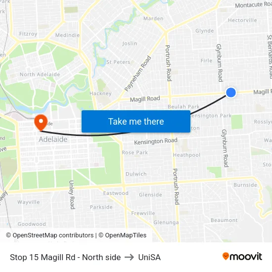 Stop 15 Magill Rd - North side to UniSA map
