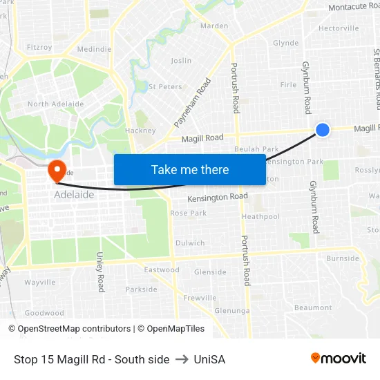 Stop 15 Magill Rd - South side to UniSA map