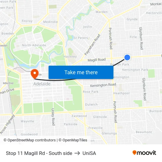 Stop 11 Magill Rd - South side to UniSA map