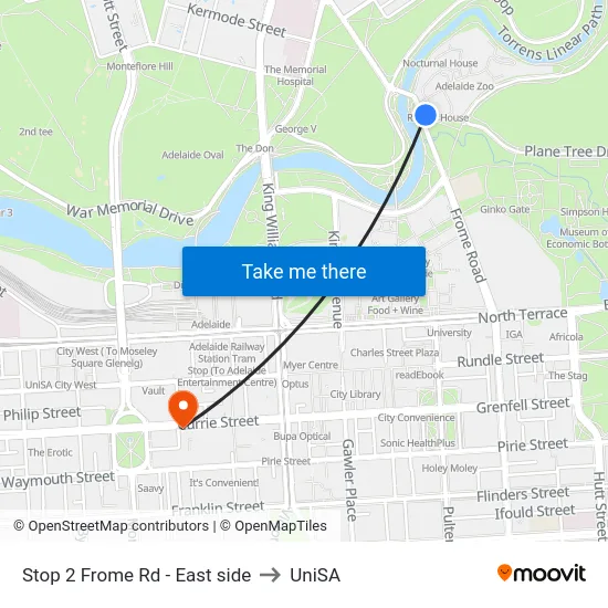 Stop 2 Frome Rd - East side to UniSA map