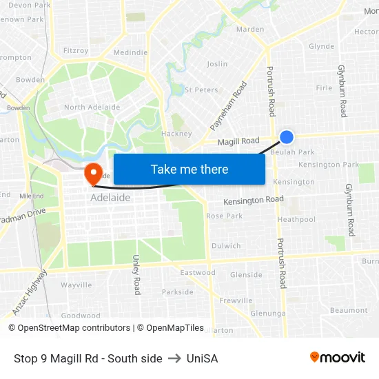 Stop 9 Magill Rd - South side to UniSA map