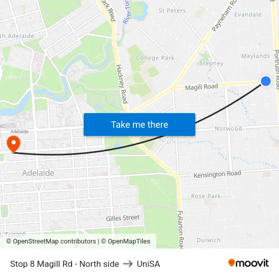 Stop 8 Magill Rd - North side to UniSA map