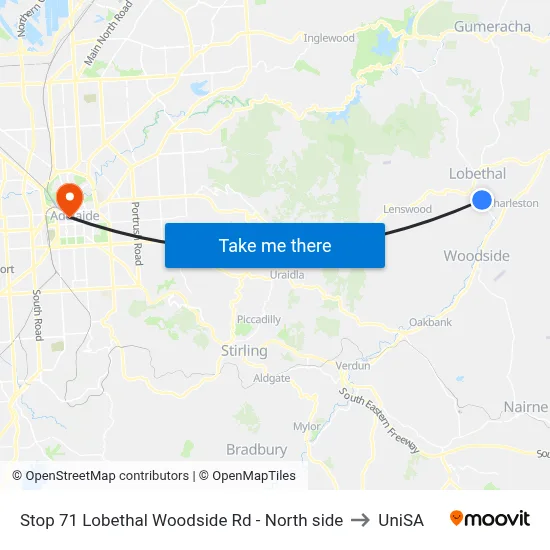 Stop 71 Lobethal Woodside Rd - North side to UniSA map