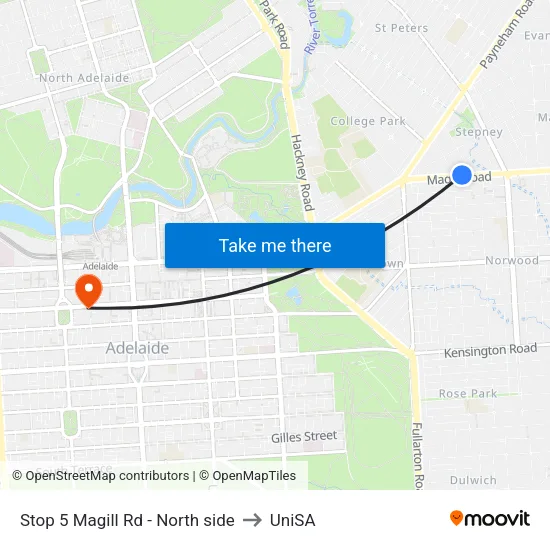 Stop 5 Magill Rd - North side to UniSA map