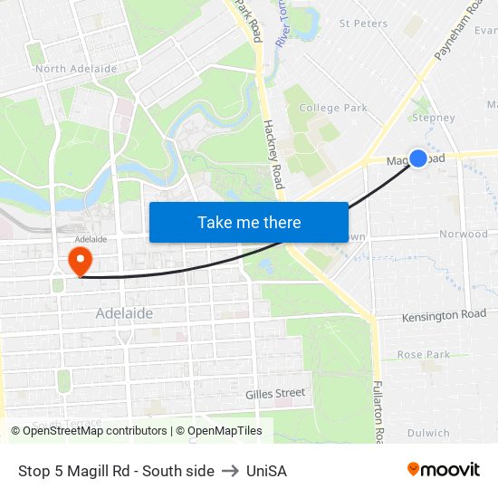 Stop 5 Magill Rd - South side to UniSA map