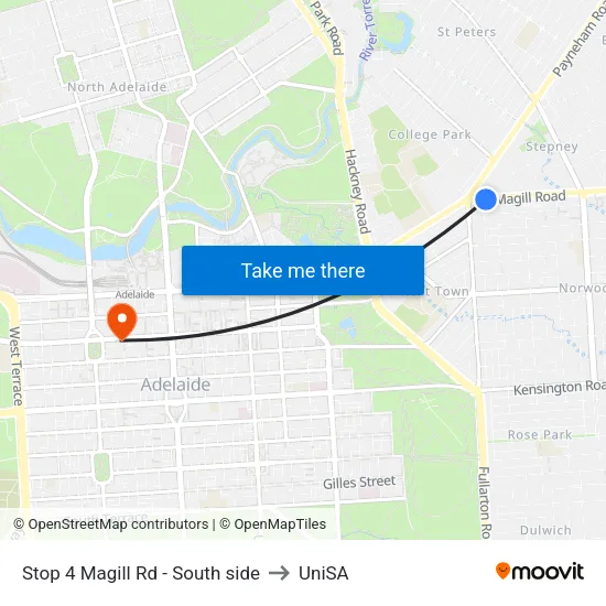 Stop 4 Magill Rd - South side to UniSA map