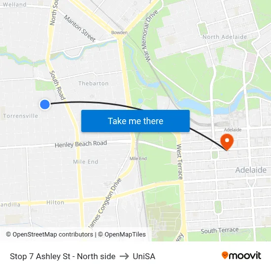 Stop 7 Ashley St - North side to UniSA map