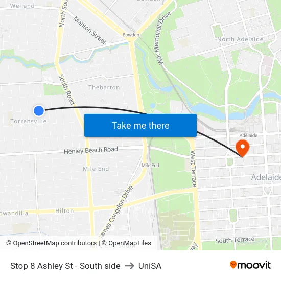 Stop 8 Ashley St - South side to UniSA map
