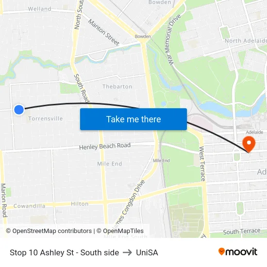 Stop 10 Ashley St - South side to UniSA map