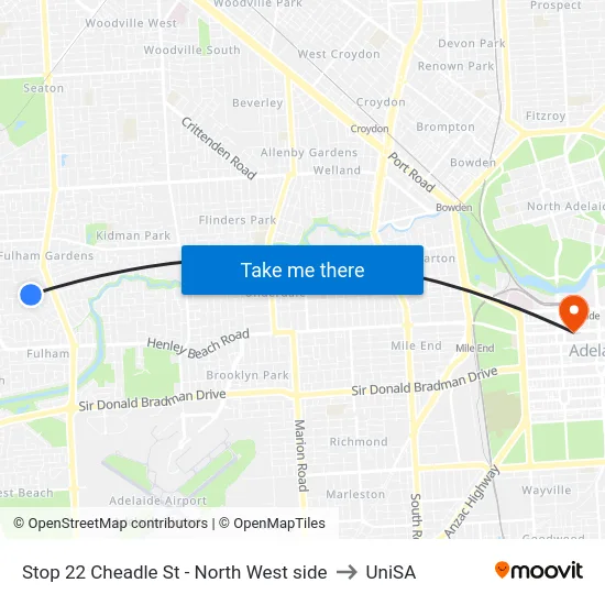Stop 22 Cheadle St - North West side to UniSA map