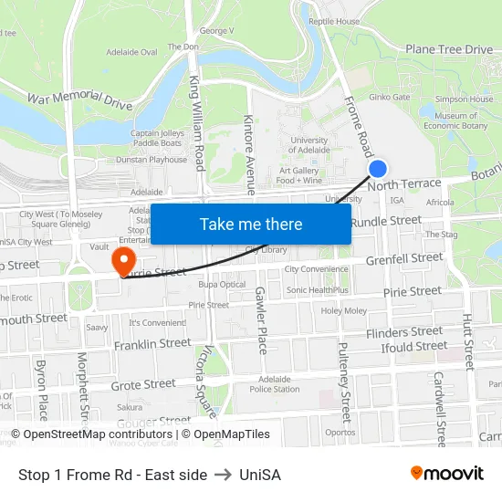 Stop 1 Frome Rd - East side to UniSA map